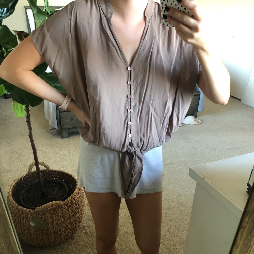 H.I.P. Tan Oversized Relaxed Fit Button Down Shirt Neutral Mushroom M